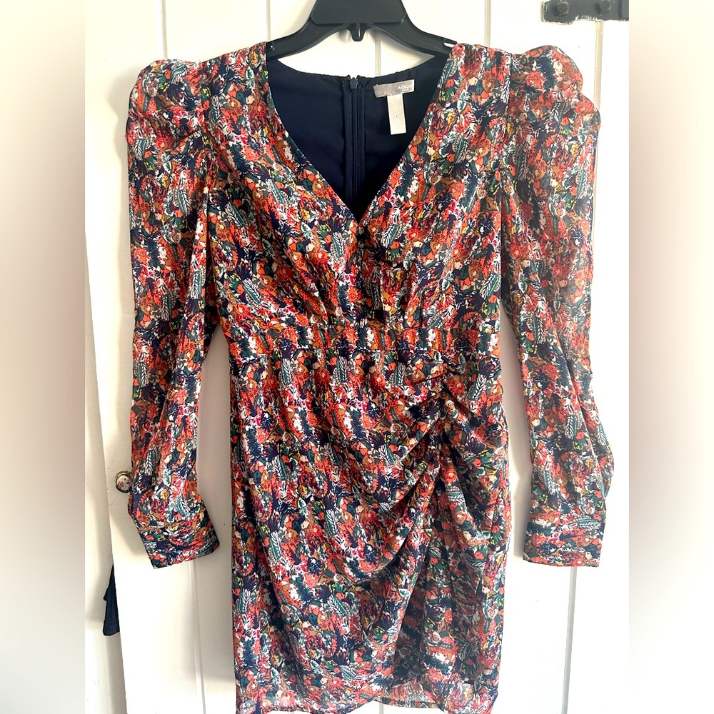 Aqua Long-Sleeve Multicolored Dress